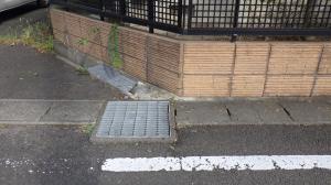 花立町　側溝に草が生えて流れが悪い