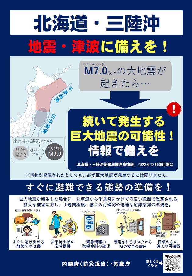 【ポスター・チラシ】北海道・三陸沖後発地震注意情報